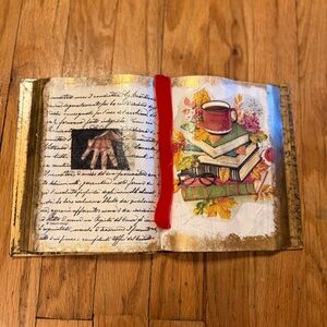 Vintage Pride and Prejudice Book-Inspired Art with Gold and Red Accents